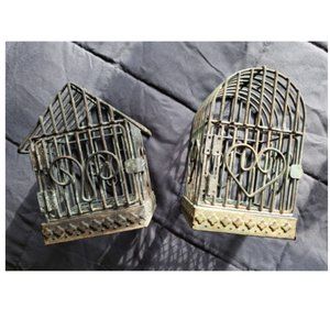 Rustic Distressed Metal Bird Cage with Door Votive Candle Holder - Set of 2 Lot